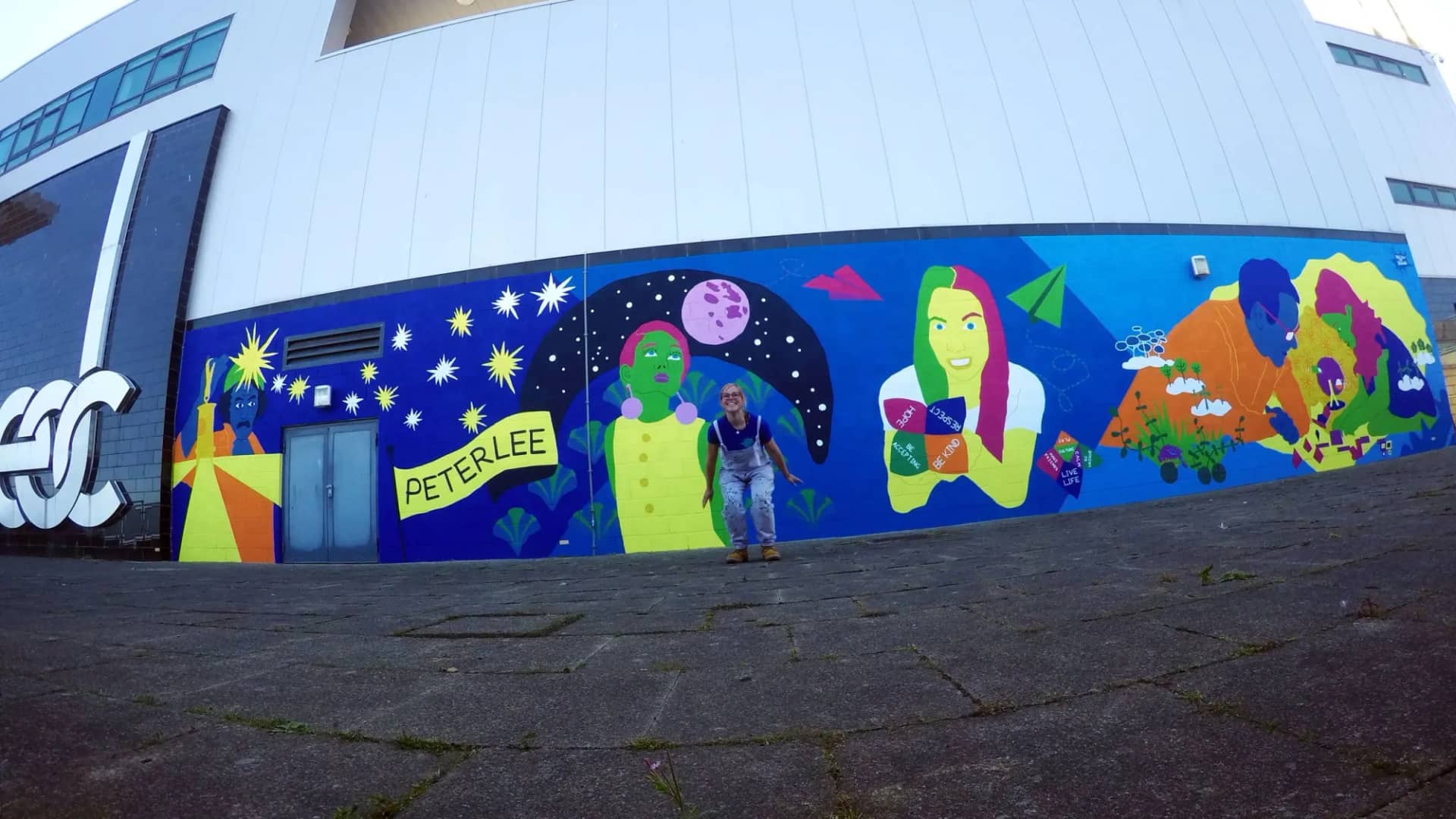 The Future of Peterlee mural stretching along the wall of East Durham College